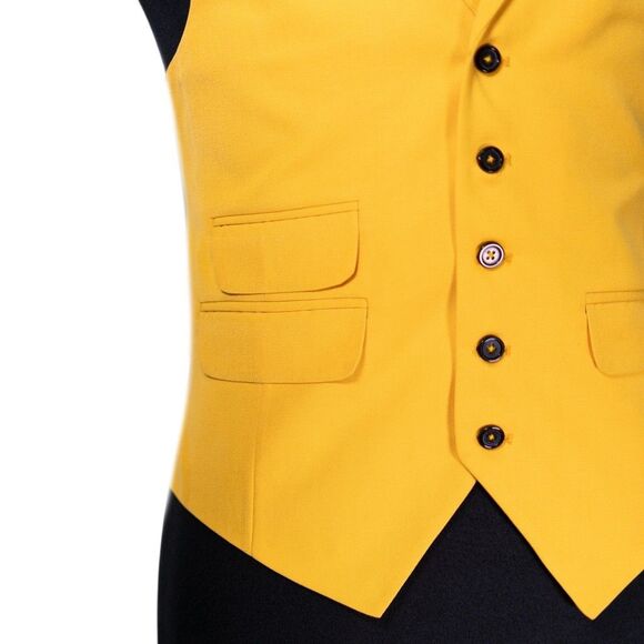 Mens Yellow Vest 40R Cotton Waistcoat Formal Wedding Prom Party Suit Groomsmen - Picture 7 of 9